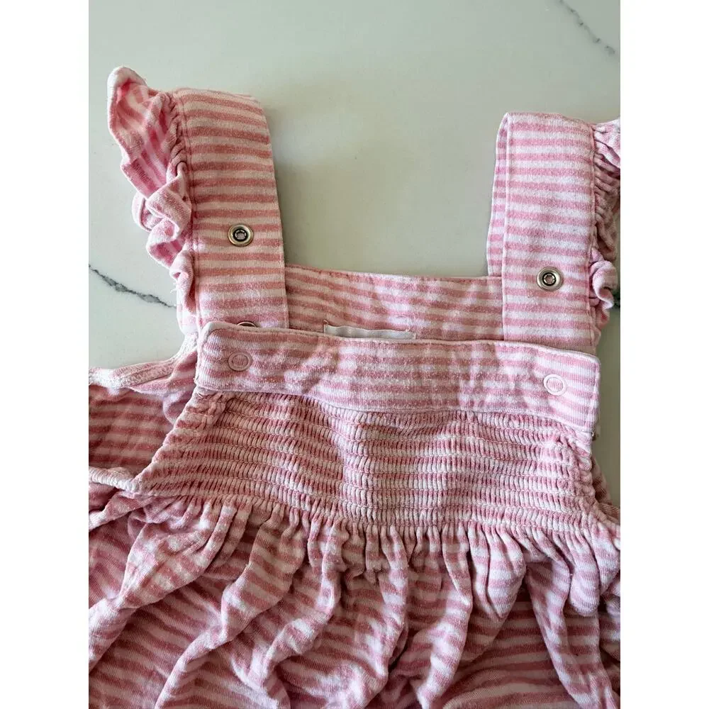 Angel Dear Baby Pink & White Striped Ruffle Romper